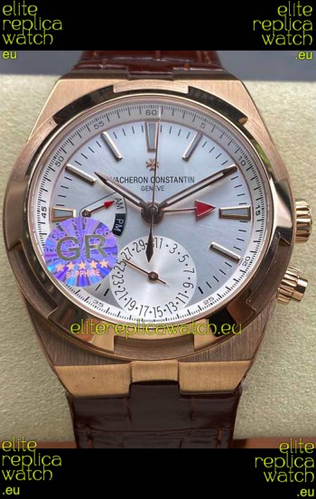 Vacheron Constantin Overseas Dual Time Rose Gold 1:1 Mirror Swiss Replica Watch in Steel Dial