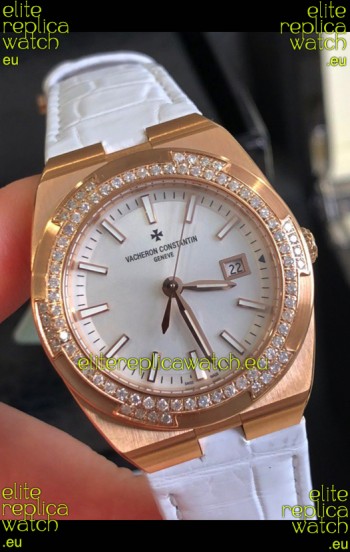 Vacheron Constantin Overseas Rose Gold 33MM Swiss Quartz Replica Watch Steel Dial 