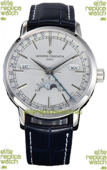 Vacheron Constantin Traditionelle Complete Calendar White Gold Plating White Dial Swiss Replica