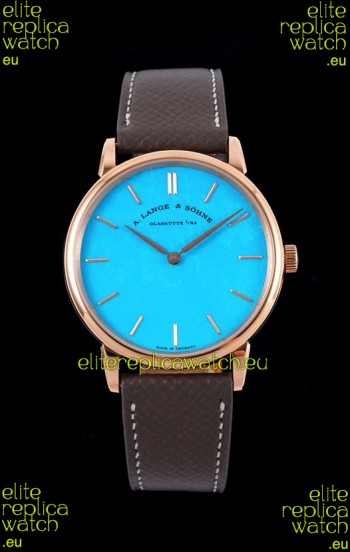 A.Lange & Sohne Saxonia Thin Swiss Replica Watch Rose Gold Case Tiffany Blue Dial