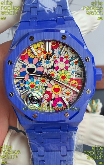 Audemars Piguet Super Clone Royal Oak Blue Ceramic Watch in Sun-Flower Dial 