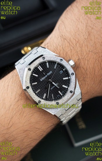Audemars Piguet Super Clone 15454BC Royal Oak Frosted 37MM Watch in Black Dial