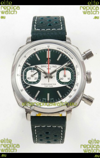 Breitling Top Time Super Clone Chronograph Black Leather Strap Watch 