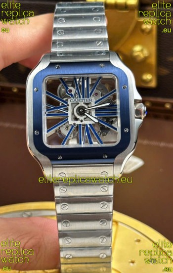 Santos De Cartier Super Clone Watch in Skeleton Dial Brushed Steel Casing Watch 
