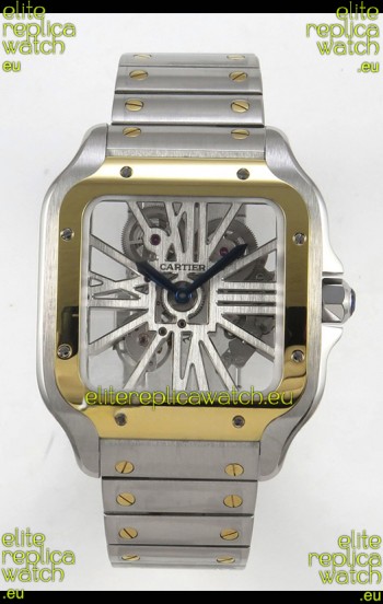 Santos De Cartier Super Clone Watch in Skeleton Dial Two Tone Casing Watch 