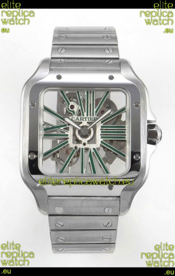 Santos De Cartier Super Clone Watch in Skeleton Dial Stainless Steel Case