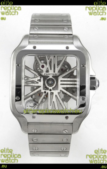 Santos De Cartier Super Clone Watch in Skeleton Dial Stainless Steel Case