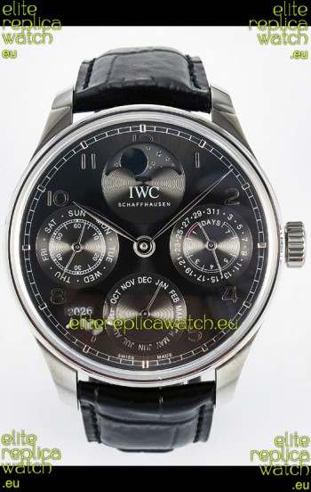 IWC Super Clone Portuguese Perpetual Calendar Steel Case Grey Dial Replica Watch 