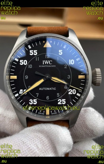 IWC Super Clone Spitfire Black Dial Titanium Swiss Replica Watch 