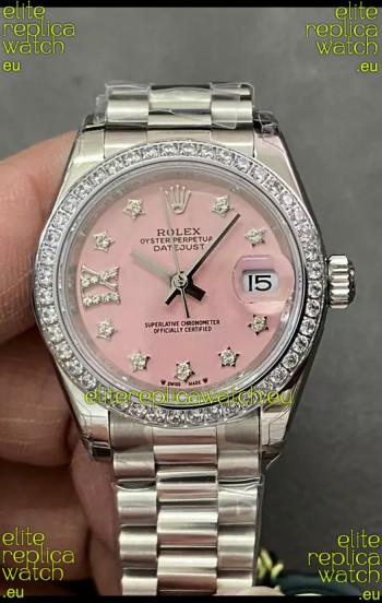 Rolex Datejust Super Clone Pink Dial Steel Casing Watch 28MM
