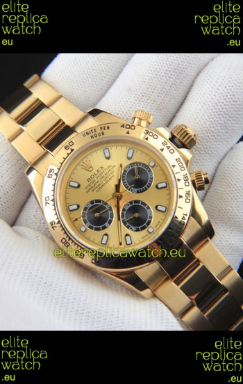 Rolex Daytona Japanese Movement Gold Casing Replica Watch in Gold Dial 