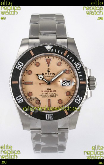 Rolex Submariner DiW Sandblasted Steel Casing Carbon Fiber Bezel Watch Beige Dial