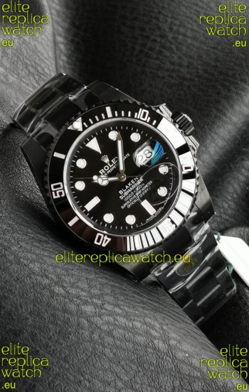 Rolex Submariner Blaken DLC Coated Swiss Replica Watch in Black Dial 