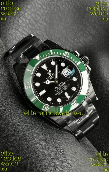 Rolex Submariner Blaken DLC Coated Swiss Replica Watch in Green Bezel