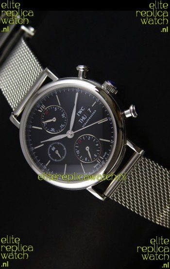 IWC Portofino Chronograph Swiss Watch in Mesh Strap Black Dial 