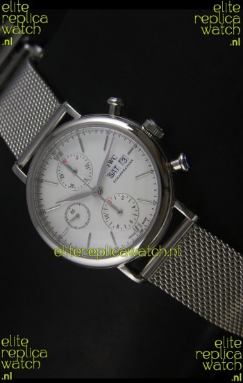 IWC Portofino Chronograph Swiss Watch in Mesh Strap White Dial 