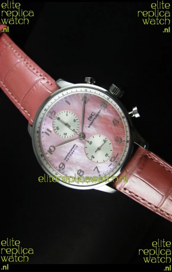 IWC Portuguese Chronograph Swiss Replica Watch in Pink Pearl Dial - 1:1 Mirror Replica Edition