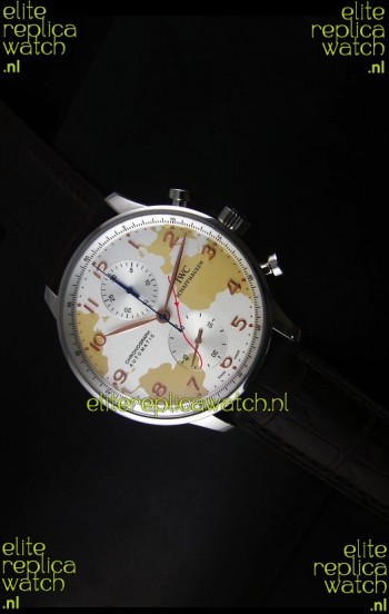 IWC Portuguese Chronograph Swiss Replica Watch in Map Printed Dial - 1:1 Mirror Replica Edition