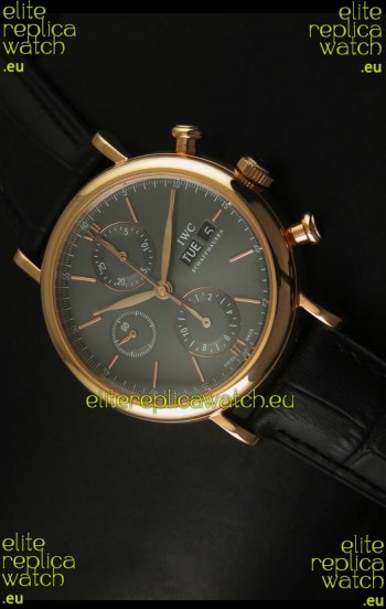 IWC Portofino Chronograph Swiss Watch in Rose Gold Case Grey Dial
