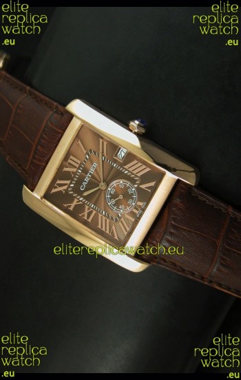 Cartier Tank Anglaise Japanese Replica Watch 34MM - Brown Dial Pink Gold