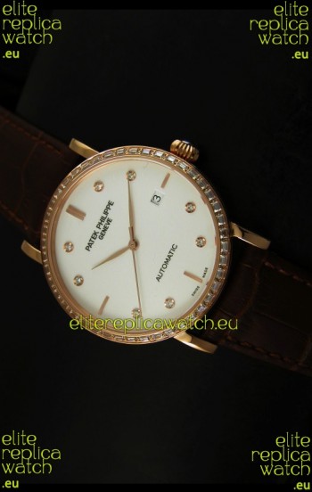 Patek Philippe Calatrava 5298 Swiss Replica Watch in Pink Gold Casing - Diamonds Hours