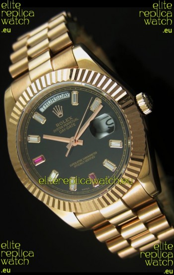 Rolex Day Date II 41MM Swiss Replica Watch - Black Dial - 1:1 Mirror Replica Watch 