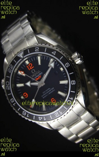 Omega Planet Ocean GMT Black Swiss Replica Watch - 1:1 Ultimate Mirror Edition