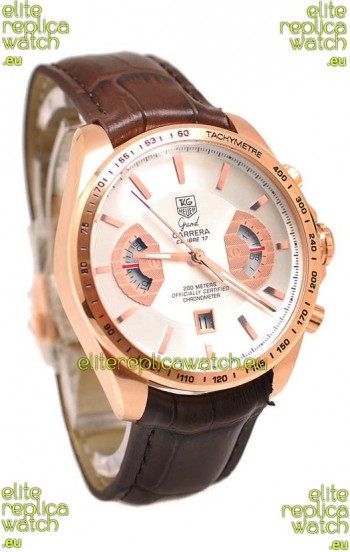 Tag Heuer Grand Carrera Japanese Replica Gold Watch in White Dial