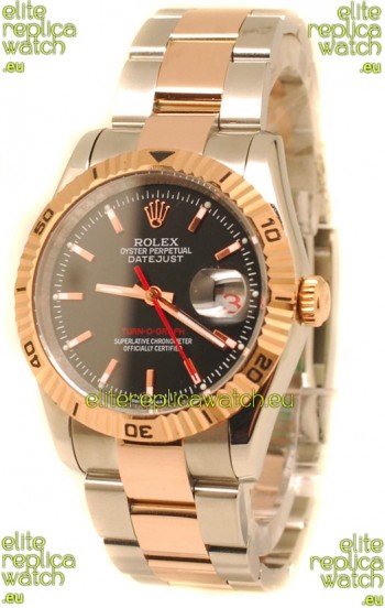 Rolex Datejust Turn O Graph Japanese Rose Gold Watch in Black Dial