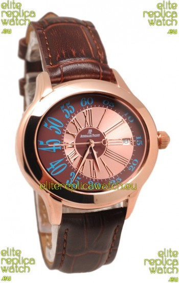 Audemars Piguet Millenary Hour and Minute Swiss Replica Rose Gold Watch in Brown Dial