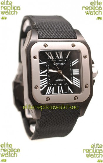 Cartier Santos 100 Swiss Replica Watch in Black Dial