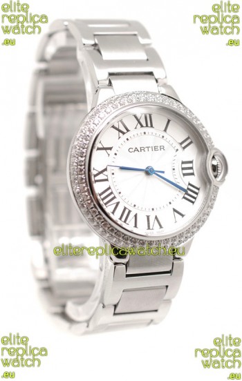 Ballon De Cartier Swiss Replica Mid Sized Watch in Diamond Bezel