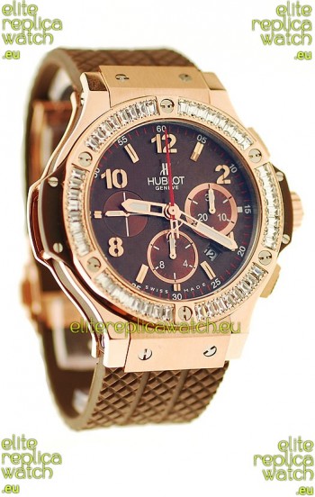 Hublot Big Bang Pink Gold Swiss Watch with Baguatte Diamonds