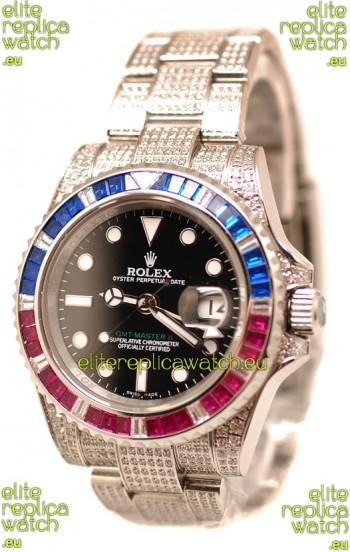 Rolex GMT Masters II 2011 Edition Swiss Replica Watch with Diamonds Casing and Bezel