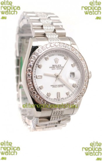 Rolex Day Date Silver Japanese Mens Watch