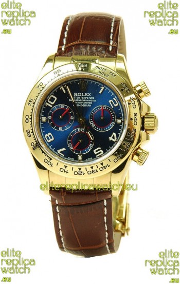 Rolex Daytona Cosmograph Swiss Replica Gold Plated Watch in Blue Dial