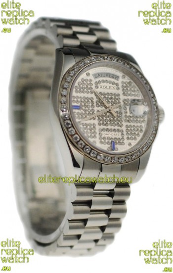 Rolex Day Date Silver Japanese Mens Watch in Diamond Dial