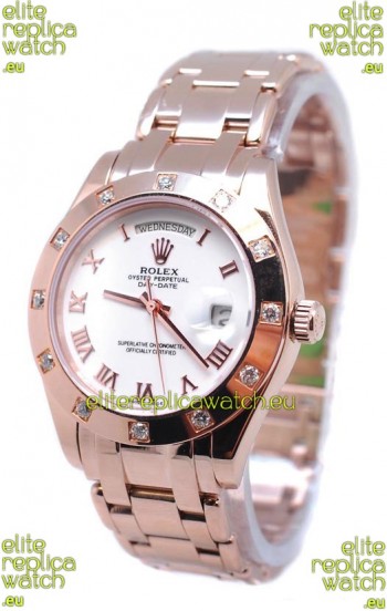 Rolex Day Date Rose Gold Japanese Replica Watch in Diamond Bezel