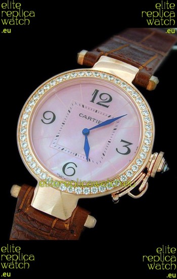 Cartier Pasha de Swiss Replica Automatic Watch in Pink Dial
