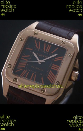 Cartier Santos 100 Swiss Replica Watch in Black Dial