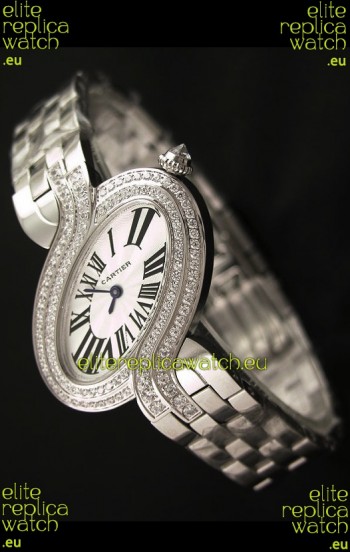 Delices De cartier Japanese Watch in Steel Strap and Diamonds Bezel