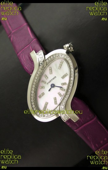 Delices De Cartier Ladies Replica Japanese Watch in Pink Leather Strap