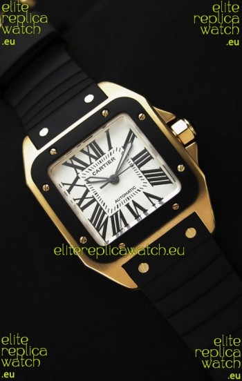 Cartier Santos 100 Swiss Replica Watch in Black Bezel