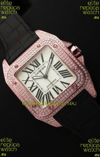 Cartier Santos 100 Swiss Automatic Replica Watch in Rose Gold