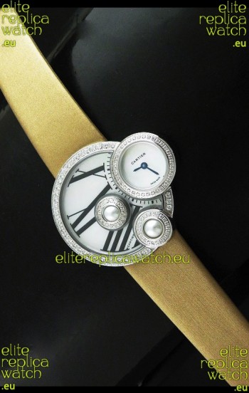 Cartier Jewellery Pearl Diamond Watch in Yellow Strap