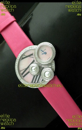 Cartier Jewellery Pearl Diamond Watch in Pink Strap