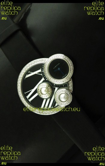 Cartier Jewellery Pearl Diamond Watch in Black Dial