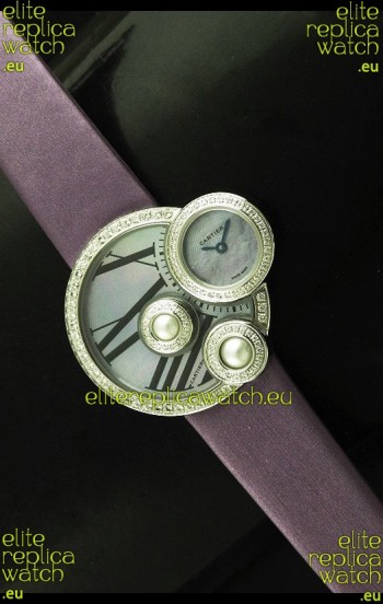 Cartier Jewellery Pearl Diamond Watch in Purple Strap
