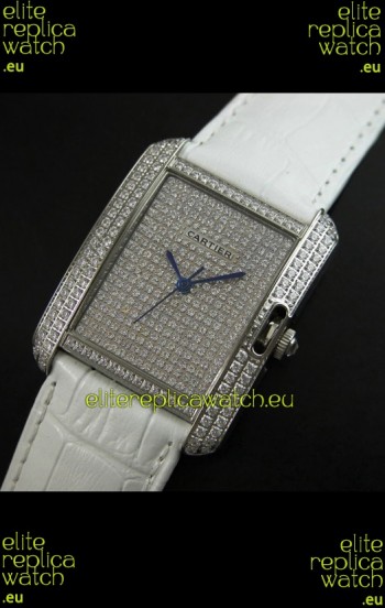 Cartier Tank Anglaise Ladies Replica Watch in Steel/White Strap