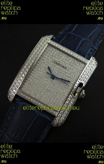 Cartier Tank Anglaise Ladies Replica Watch in Steel/Purple Strap